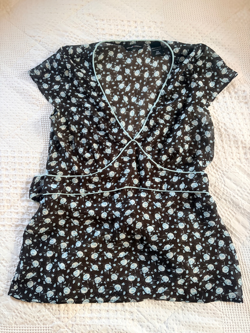 Vintage New York & Company Sheer Brown  and Light Blue Floral Print Babydoll To